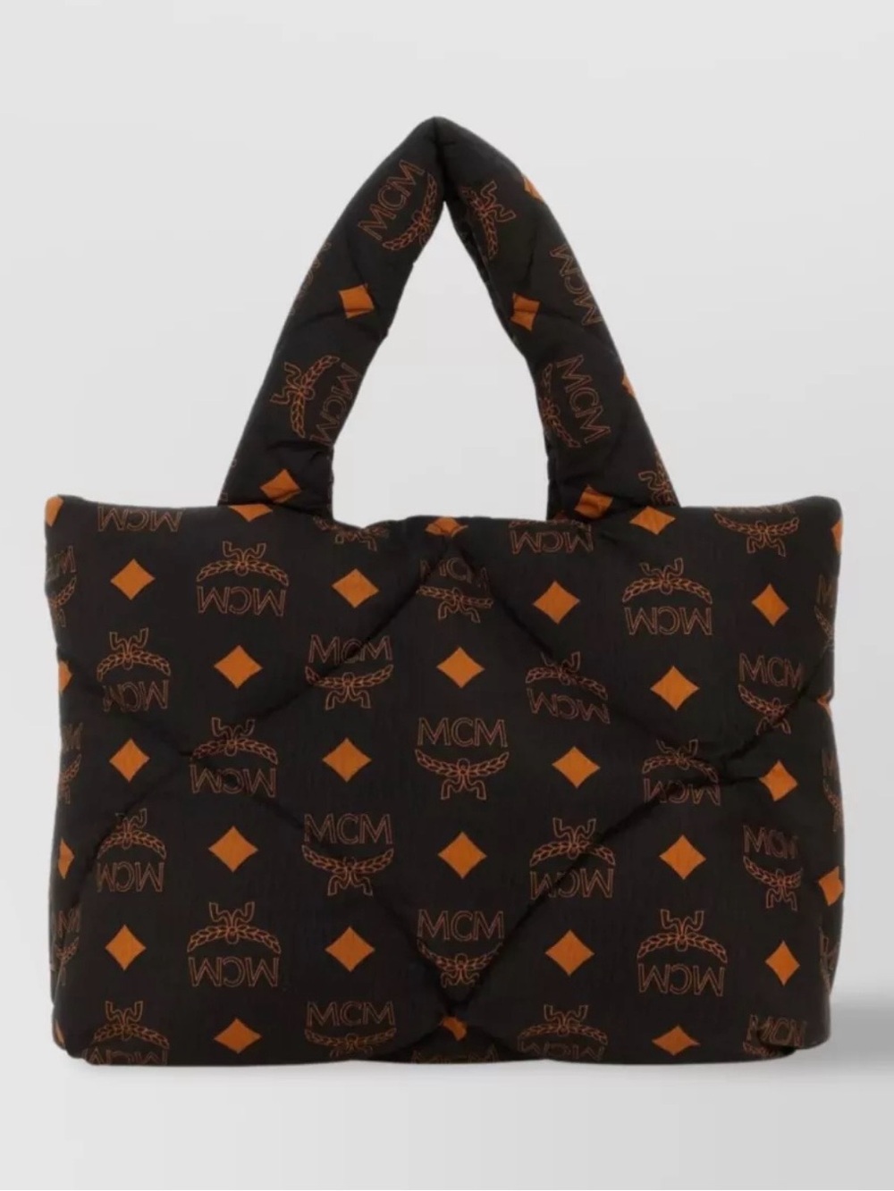 MCM Black & Cognac Logo Quilted Puffer Tote - Picture 8 of 13